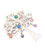 925 Sterling Silver Vintage Brooch Pin Designer Gemstone Beaded Tree  BP... - $131.45 CAD