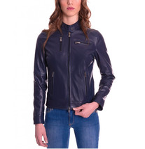 Leather Jacket Women Coat Ladies Womens Size Biker New Real Slim Fit Blu... - £92.36 GBP