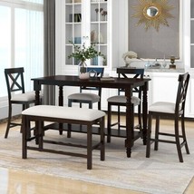 6-Piece Counter Height Dining Table Set Table w/ Shelf 4 Chairs &amp; Bench ... - £539.23 GBP