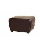 Dark Brown Full Bi-Cast Leather Ottoman With Round Sides Modern Footstool - $169.89