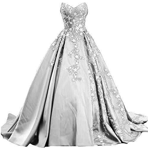 Gothic White Lace Long Ball Gown V Neck Formal Prom Evening Dresses Silver US 8