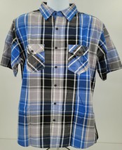 Airwalk Mens Blue and Black Plaid Stripe Short Sleeve Shirt Size Large - £16.47 GBP