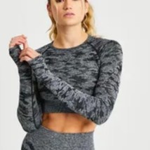 AYBL black/gray camo athletic knit crop top with thumb holes size small - £19.26 GBP