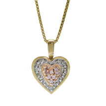 0.15 Carat Round Cut Diamond Heart Pendant On Box Link Chain 14K Tri Tone Gold - £301.77 GBP