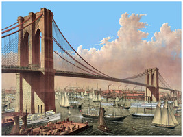 3299 Vintage 18x24 Poster.Room wall art design.East River suspension Bridge.Deco - £20.93 GBP