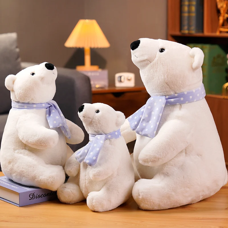 Hot 25 30 40cm lovely polar bear plush toys cute soft white bears with scarf dolls thumb200