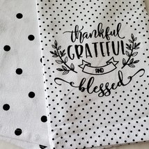 Polka Dot Kitchen Towels, set of 2, Thankful Grateful Blessed, Stitch & Weft NWT image 2