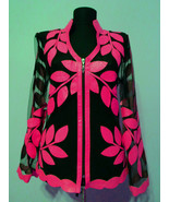 V Neck Pink Leather Leaf Jacket Womens All Colors Sizes Lightweight Short D10 - $225.00