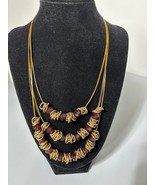 Chicos 3 Strand Gold Tone Choker Necklace Burgundy Red Beads - $6.97