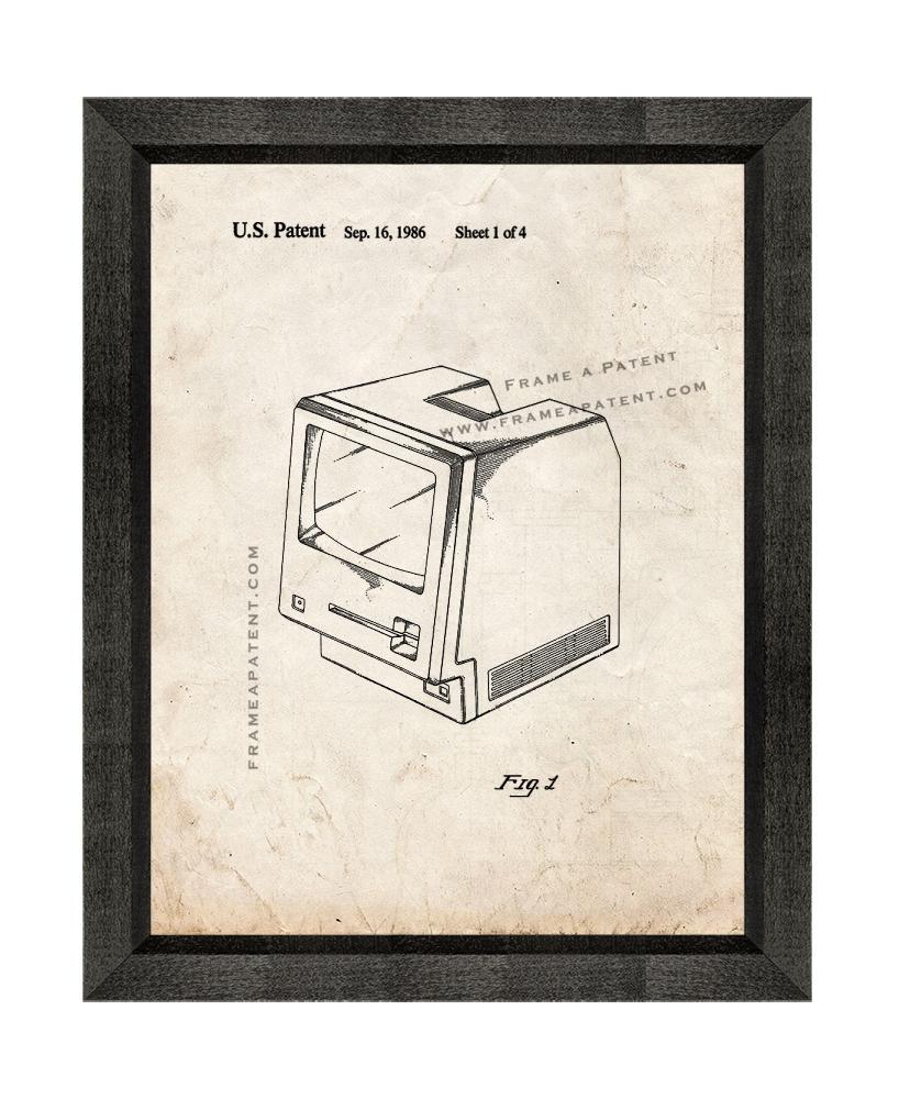 Apple Personal Computer Patent Print Old Look with Beveled Wood Frame