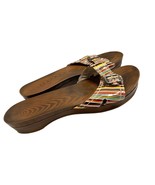 Dr Scholls Womens Size 11 Striped  Slip on Slide Shoes Buckle Faux Wood ... - £17.89 GBP