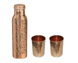 Handmade Copper Water Bottle Beautiful Hammered With 2 Tumbler Glass Joi... - £25.39 GBP