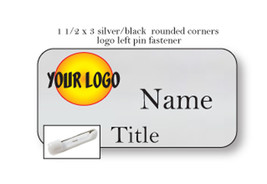 1 SILVER NAME BADGE COLOR LOGO ON LEFT 2 LINES OF IMPRINT PIN FASTENER - $12.99