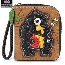 BLACK BEAR BEE HONEY ZIP AROUND WALLET BROWN CHALA - $36.63