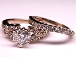 1.50Ct Diamond Heart Shape Engagement Wedding Ring Set 14K Rose Gold Finish - £73.86 GBP