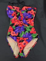 Carol Wior Vintage 70s One Piece Halter Tie Swimsuit, Women&#39;s Sz 10, Floral, ... - £19.41 GBP