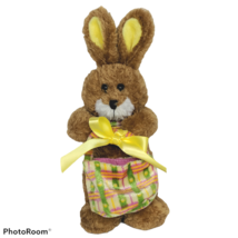 Vtg GAC Brown Easter Bunny Rabbit Basket Spring Plush Stuffed Animal 1999 10&quot; - £15.82 GBP