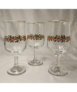 Arby&#39;s Libbey Holly Berry Wine Glasses Gold Rim Christmas Set of 4 80s 12oz - £12.85 GBP