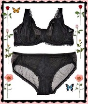 36B Black Gorgeous Full Lace unlined unpadded UW Bra M Hipster 2pc Set $38 RARE - £16.23 GBP