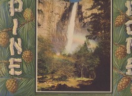 Pine Cone Menu Cover Merced California 1950&#39;s Bridal Veil Falls Yosemite  - £29.72 GBP