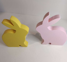 2PC Wooden Bunny Statues Photo Prop Easter Bunny Ornament Dining Table D... - £7.45 GBP