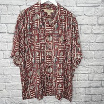 Island Republic Mens Short Sleeve Silk Shirt Button Down Size 2XL Red Leaves  - £19.68 GBP