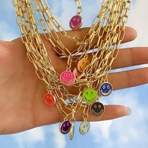 Happy Face Necklaces Gold Color Metal Chain Jewelry  Gift - £3.10 GBP