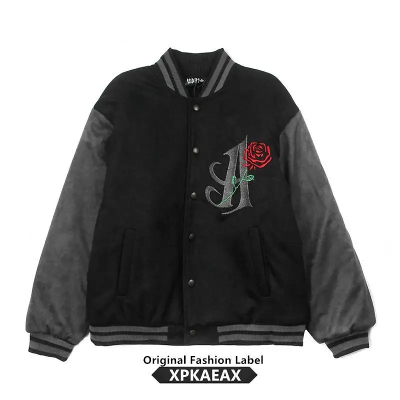 Hip Hop Baseball Jacket Men Women Embroidery Rose Letter Streetwear Jacket Fashi - £166.89 GBP