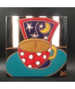 Glazed Art Tile Trivet Wall Hanging &quot;Cup-A-Java&quot; Signed D. Sorrentino 19... - $841.73 MXN