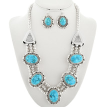 Sterling Silver TURQUOISE Necklace Earrings Set, Navajo G Boyd, 5 Blossom Design - £1,261.56 GBP