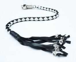 PU Leather Motorcycle Whip Get Back whip with Skull Tassles 36&quot; BLACK / ... - £23.59 GBP