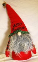 Folk Art Merry Christmas Gnome Plush Weighted Sitter Holiday Decor - $29.69