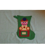 Cute Vintage Felt Christmas Stocking Green with Toy on Front Fee US Ship... - £12.45 GBP