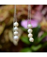 Pearl Drop Dangle Beads Earrings Women Sterling Silver Chain Threader Ea... - $38.00
