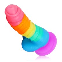 Realistic Dildo Rainbow Color Penis With Suction Cup Liquid Silicone Prostate Ma - £23.53 GBP
