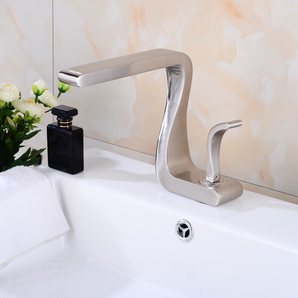 Brushed nickel single hole bathroom washbasin lavatory square sink fauce... - $118.79