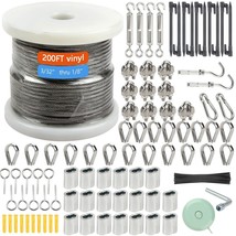 1 8&quot; Wire Rope Kit Steel Wire Cable 200FT Turnbuckles for Cables Wire Vi... - £69.44 GBP