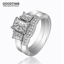 Ring 925 sterling silver princess zircon wedding ring set for bridal engagement jewelry thumb200
