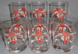 Set (6) Anchor Hocking POINSETTIA &amp; HOLLY PATTERN Glass Tumblers CHRISTMAS - $15.83
