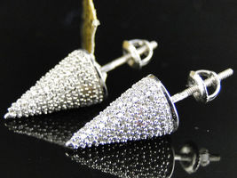 14K White Gold Finish Sim Diamond Spike Nail Cone Stud Earrings 14 mm 1.13 Ct - £60.15 GBP
