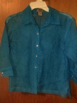 Womens Choices Sheer Blue Long Sleeve Button Front Petite PM Shirt Lace Look - £11.80 GBP