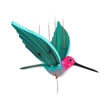 Anna&#39;s Pink Hummingbird Flying Mobile Wood Art Collectible Fair Trade - $41.53