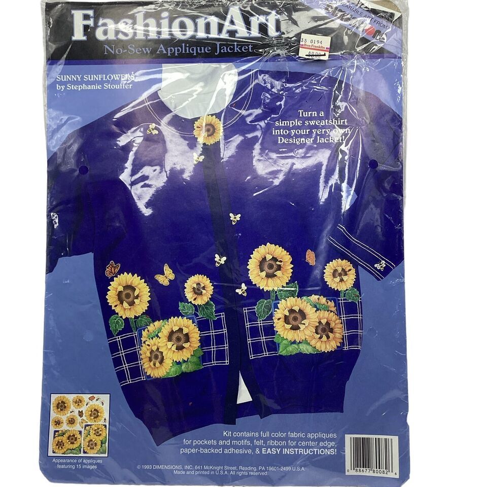 Vintage Dimensions Wearable Art 90’s 1993 No Sew Applique Kit Sunny Sunflowers - $9.87