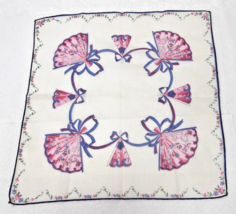 Vintage Cotton Hankie Sweet floral Fam Design w Flower Garlands 11 3/4 inch - $12.38