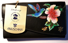 Anuschka Genuine Leather Wallet/Clutch Hummingbird Black - £55.92 GBP