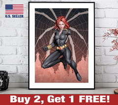 Black Widow Poster 18&quot; x 24&quot; Print Marvel Retro 80s Outfit - £10.60 GBP
