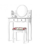 Makeup Vanity Table Set Girls Dressing Table with Drawers Oval Mirror-Wh... - $322.17 CAD