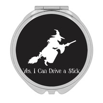 WITCH Halloween : Gift Compact Mirror Fall Face Decoration Broom Yes I Can Drive - £10.25 GBP