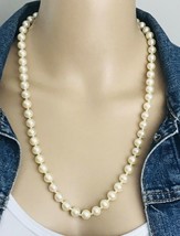 Vintage 50&#39;s Hand Knotted Glass Pearl Necklace Sterling Silver Clasp - £22.15 GBP