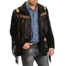 Scully Men&#39;s Bone Beaded Fringe Leather Jacket, Exclusive Western Cowboy Style - £61.76 GBP+